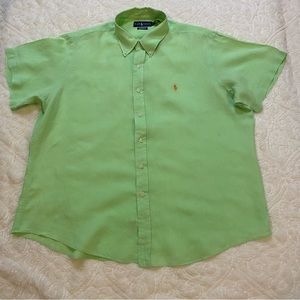 Linen Ralph Lauren XXL Custom Fit neon green  Orange Pony Short Sleeve Preppy